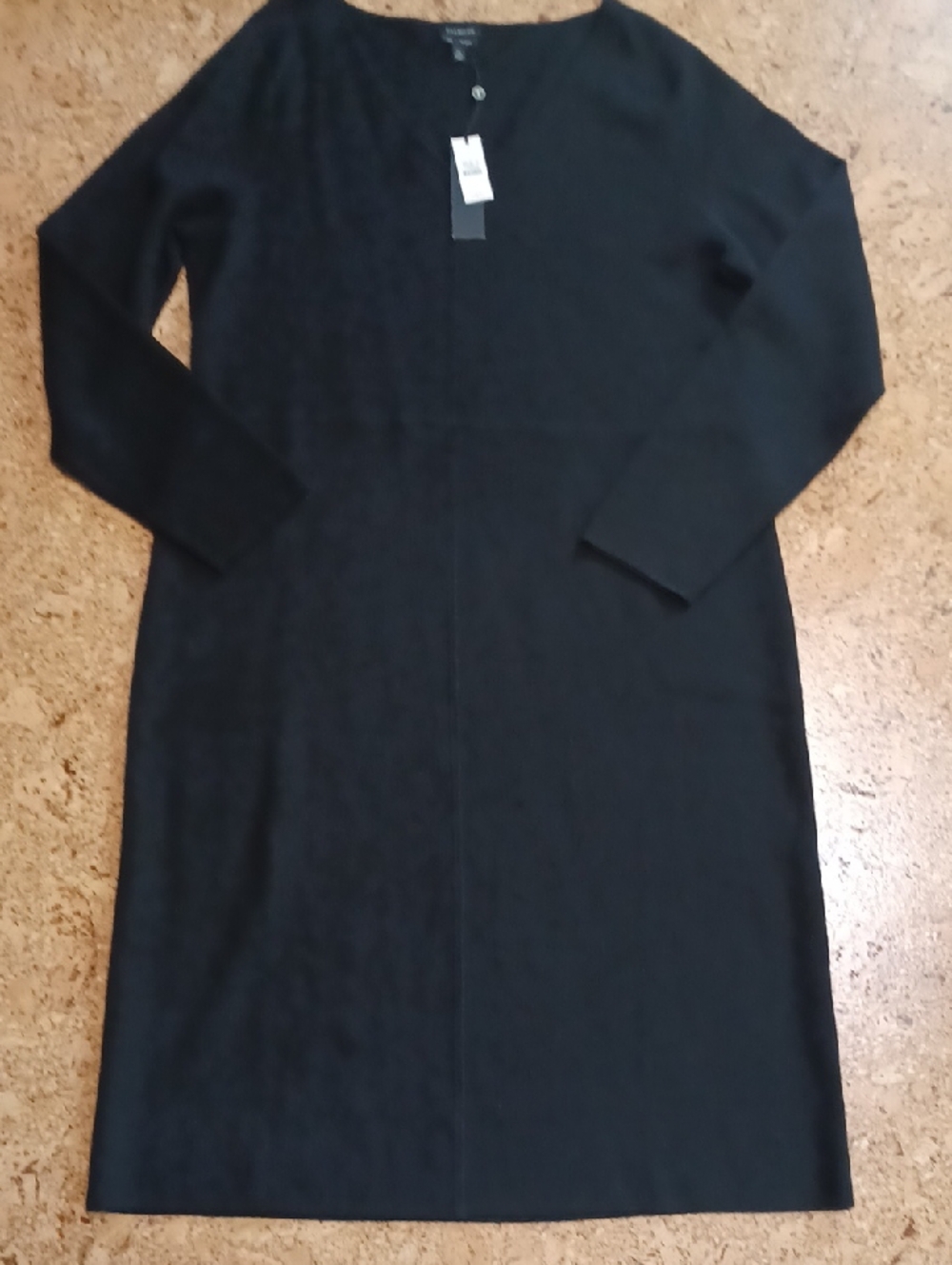 Talbots Black Merino Wool V Neck Long Sleeve Sweater Dress Size XL NWT